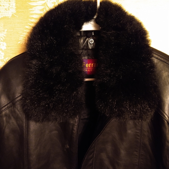 Ferrara black jacket coat fur collar - Picture 4 of 6